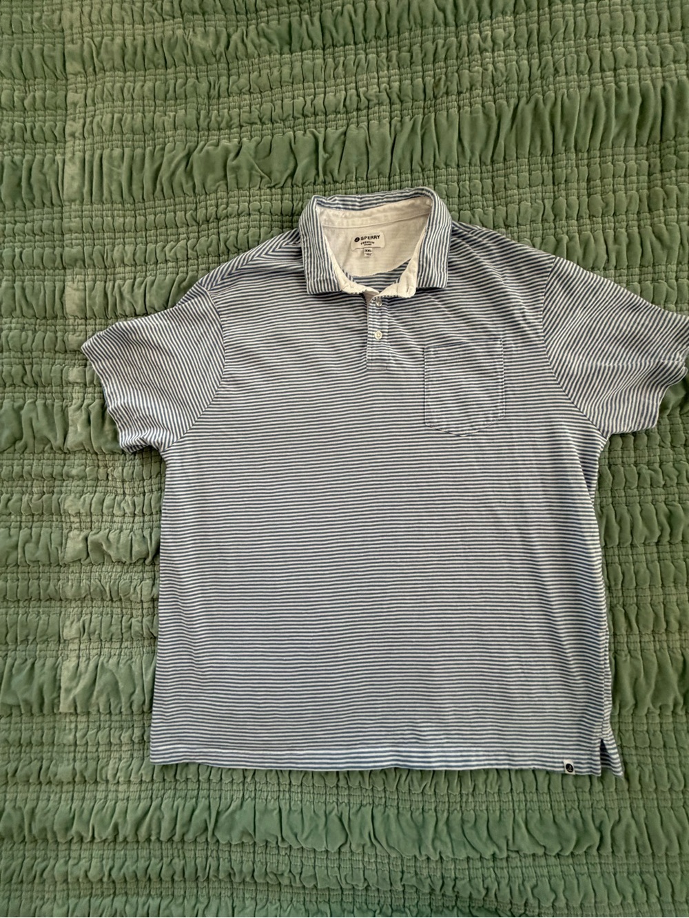 Sperry Men's Blue and White Thin-Striped Polo-XXL